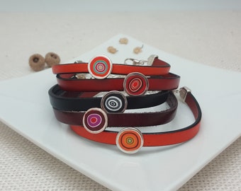 Handmade leather bracelet | polymer clay |a great jewel to wear in both casual and elegant occasions | gorgeous bijoux made of fimo