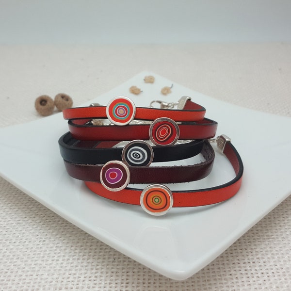 Bracelet en cuir fait main | argile polymère |un superbe bijou à porter lors d'occasions décontractées et élégantes | magnifiques bijoux en fimo