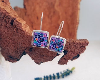 Handmade red, pink or orange drop earrings inspired in catalan architecture, nickel free hooks