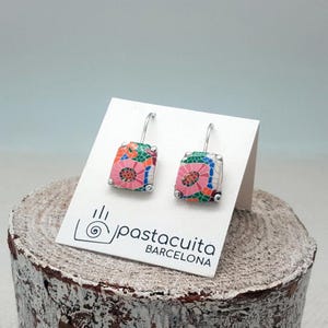 Handmade drop polymer clay earrings ,Gaudi Barcelona style , Handcrafted modern jewelry, Geometric trapeze design, christmas gift for her