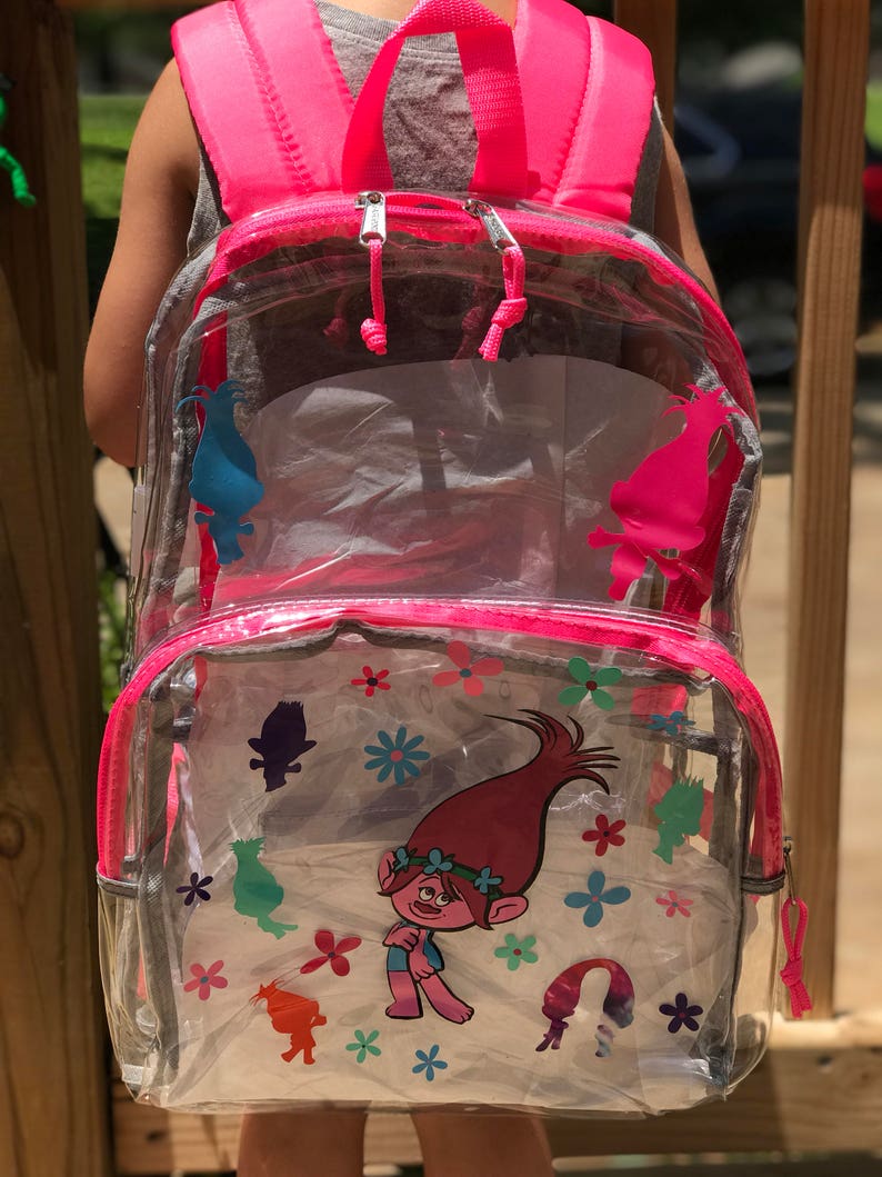 trolls backpack trolls bookbag Clear backpack pick your design clear bookbag poppy