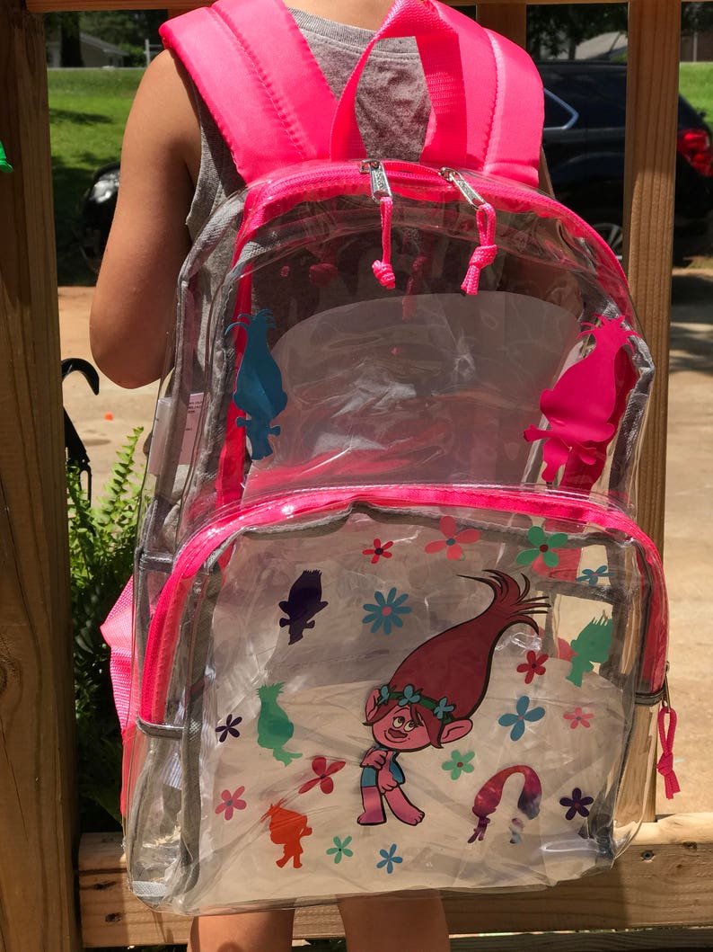 trolls backpack trolls bookbag Clear backpack pick your design clear bookbag poppy