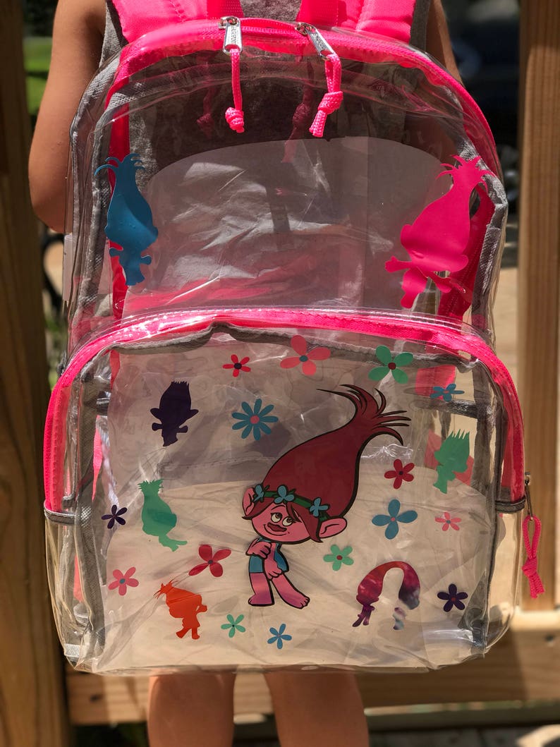 trolls backpack trolls bookbag Clear backpack pick your design clear bookbag poppy