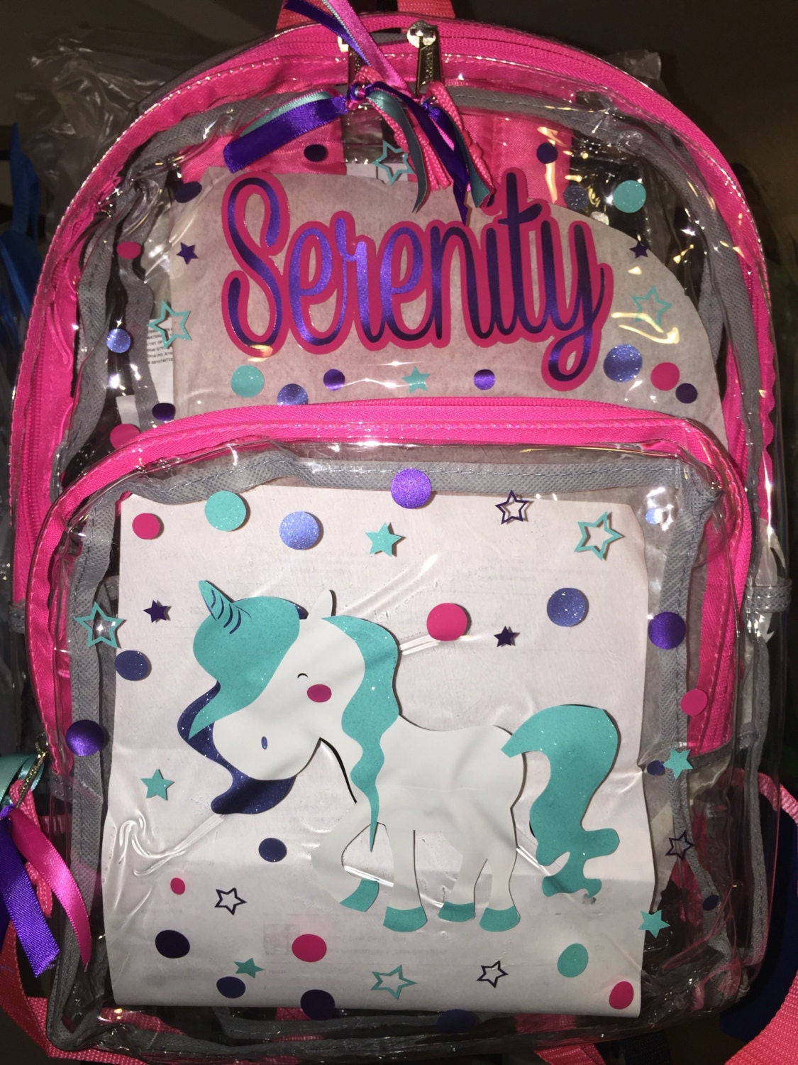 Unicorn Backpack Personalized Clear Backpacks Unicorn Design Etsy
