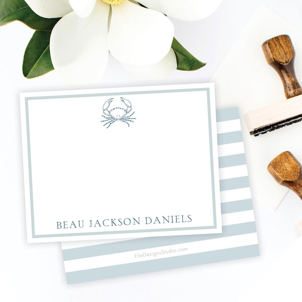 Crab Blank Notecards · Kid's Stationery · Boy Thank you Card · Personalized Card and Envelope · Boy Stationery