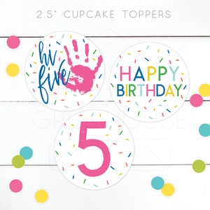 Hi Five Birthday Party Cupcake Toppers · Party Printables · 5th Birthday · High Five · Birthday Decor · colorful · Instant Download