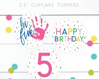 Hi Five Birthday Party Cupcake Toppers · Party Printables · 5th Birthday · High Five · Birthday Decor · colorful · Instant Download