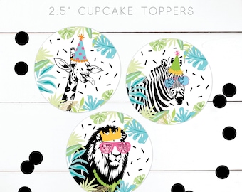 Calling All Party Animal Cupcake Toppers · Born Two Be Wild · Birthday Party Printable · Birthday Decor · Neon · Colorful · Instant Download