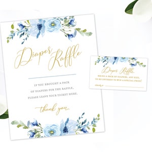 Diaper Raffle Sign and Tickets · Oh Boy Baby Shower · INSTANT DOWNLOAD · Blue and Gold Floral Boy Baby Shower