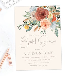 Boho BrautDusche Einladung Fall Brautdusche einladen Gedruckte Karten oder digital Hochzeits-Dusche-Einladungen Floral Boho Brunch