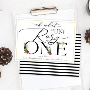Convite de primeiro aniversário de inverno · Convite Oh What Fun · Cartões impressos ou digitais · Aniversário de Natal · Convite de primeiro aniversário
