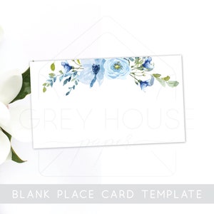 Oh Boy Baby Shower BLANK Place Card Template · INSTANT DOWNLOAD · Blue and Gold Floral Boy Baby Shower