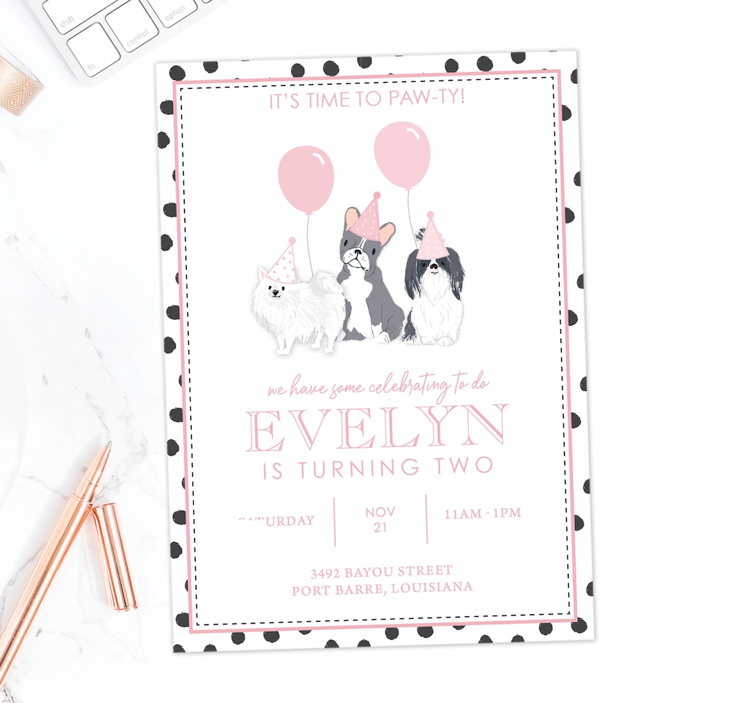 Pink Puppy Birthday Invitation · Paw-ty Invitation · Girl Dog Birthday ...