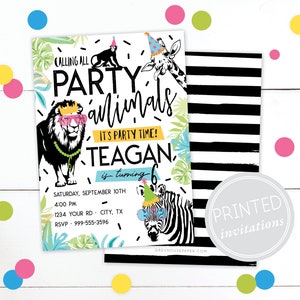 Calling All Party Animals Birthday Invitation · Party Animal Invite · Jungle Safari Zoo Theme · INVITATION ONLY · Printed Invites