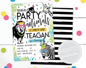 Calling All Party Animals Birthday Invitation · Party Animal Invite · Jungle Safari Zoo Theme · INVITATION ONLY · Printed Invites