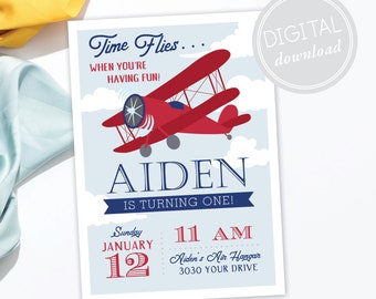 Inbjudan till vintageflygplan · Tiden flyger-fest · Upp, upp och bort · Flygande födelsedag · DIGITALA FILER · Inbjudan till pojkfödelsedag