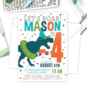 Dino Pool Party Invite  · Dinosaur Pool Party · Modern Dinosaur Invitation · Printed Card or Digital · Boy Birthday · Birthday Invitation