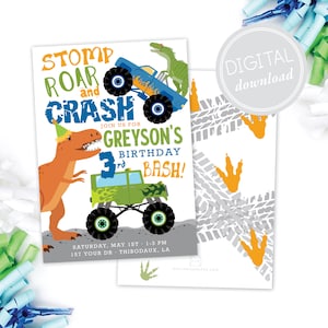 Dinosaur Monster Truck  Birthday Invitation · Dino · Monster Trucks · Boy Party Invite · DIGITAL FILES