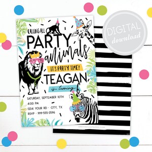Calling All Party Animals Birthday Invitation · Party Animal Invite · Jungle Safari Zoo Theme · INVITATION ONLY · Digital