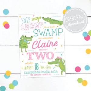 Girl Gator Swamp Birthday Party Invitation · Alligator Party · Pink Gator Invite · DIGITAL