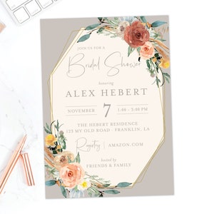 Boho Bruidsdouche Uitnodiging · Herfst bruidsdouche uitnodigen · Gedrukte kaarten of Digitaal · Geometrische Uitnodigingen van de Douche · Florale Boho Brunch