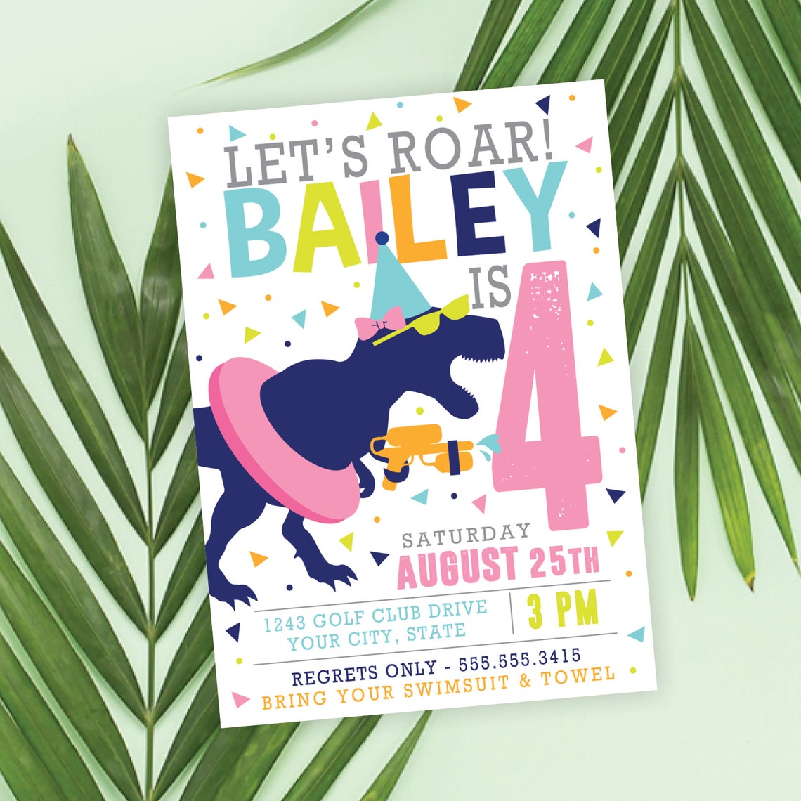 Dino Party Invite Dinosaur Pool Party Modern Dinosaur Etsy