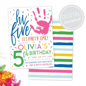 Hi Five 5th Birthday Invitation · Modern Party · High Five · Hand · Colorful Birthday Invite · DIGITAL · Bright Colors · Rainbow