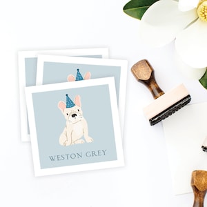 Bulldog behuizing kaart · Kid's telefoonkaart · Gift Tag · Gepersonaliseerde naam kaart · Sticker · Verjaardag cadeau label
