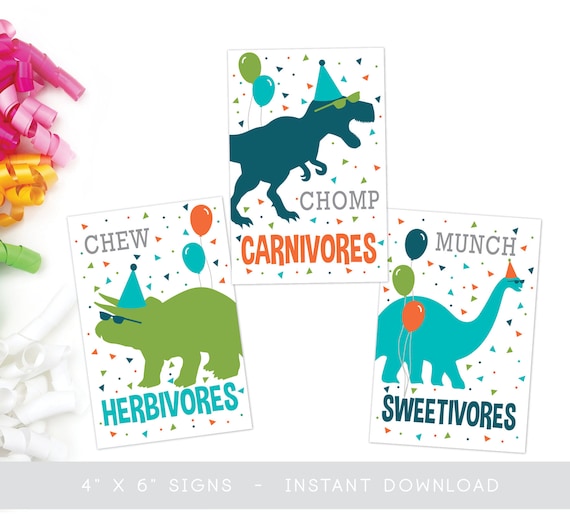 Dino Party Food Signs · Dinosaur Party · Modern Dinosaur · Boy Birthday · Carnivore · Herbivore · Sweetivore · Dino Party Decor
