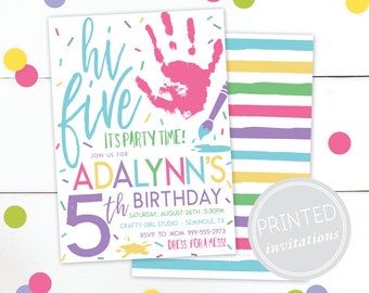 Hi Five 5th Paint Birthday Invitation · Modern Party · High Five · Hand · Pastel Birthday Invite · PRINTED INVITES · Painting · Art · Crafts