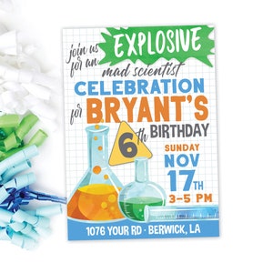 Mad Scientist Birthday Invitation · Science Boy Party · Science Lab · Experiment Birthday Invite · Printed or Digital · Modern Invite