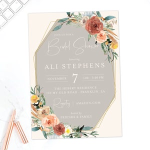 Boho BrautDusche Einladung Fall Brautdusche einladen Gedruckte Karten oder digital Geometrische Dusch-Einladungen Floral Boho Brunch