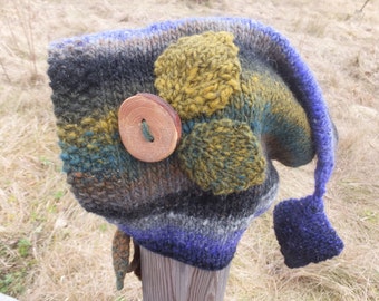 Hand Knit Gnome Hat, Pixie Hat, Adult Knit Wool Hat, Childrens Wool Hat, Girl Hat, Child Christmas Gift, Elf Hat, OOAK Hat
