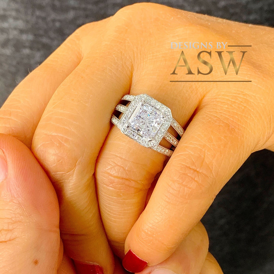 14k Solid Heavy White Gold Princess and Round Cut Simulated Etsy