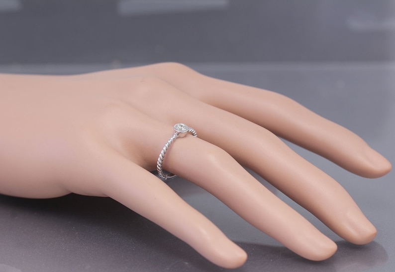 14K White Gold Round Cut Simulated Diamond Engagement Ring Braided Bezel Art Deco 0.35ctw