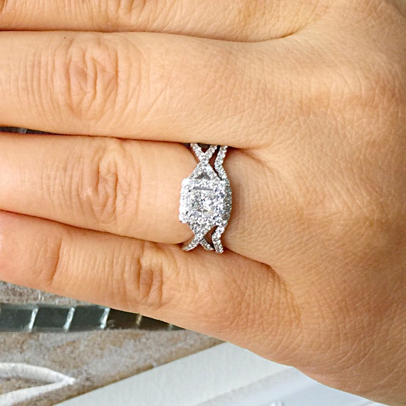 White Gold Rhodium Sterling Silver .925 and 1.50ctw Diamonds Art Deco Gift Engagement Ring Ring Band 8.50mm Wedding Band Anniversary
