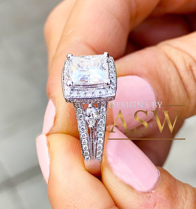 Beautiful 14k Solid White Gold Princess Round and Marquise Etsy