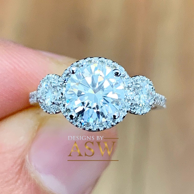 2.00 Ct 14K White Gold Round Cut Halo Engagement Wedding Propose Promise Ring
