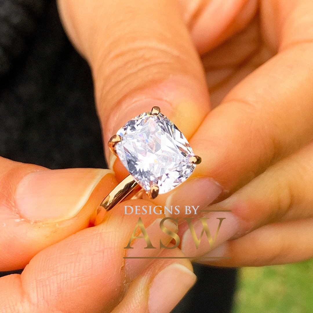 14K Solid Rose Gold Cushion Cut Moissanite Engagement Ring Deco, Bridal, Wedding, Anniversary