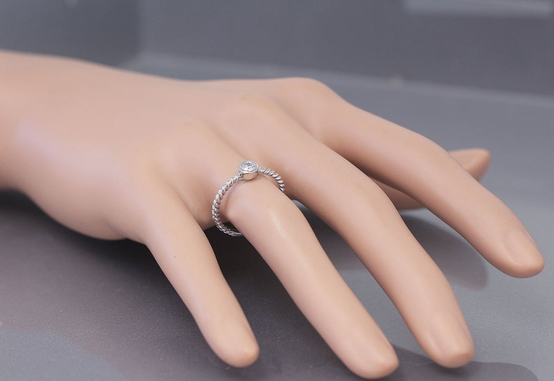 14K White Gold Round Cut Simulated Diamond Engagement Ring Braided Bezel Art Deco 0.35ctw