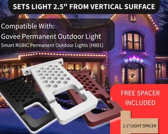 Govee Compatible – Non-Pro (801) AND Lights 2 (705) - Permanent Outdoor Lights Mounting Bracket - 2.5&quot; Horizontal Mount - FREE 2.5&quot; SPACER