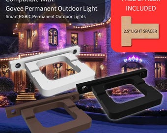 Govee Compatible Non-Pro (801) AND Lights 2 (705) - Permanent Outdoor Lights 8MM Mounting Bracket - FREE 2.5&quot; SPACER