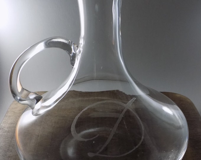 Personalized Etched Glass Wine Decanter With Handle Initial Etsy