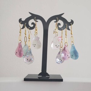 Raindrop Sprites and Fairies Earrings, Water Drop, Water Droplet, Raindrops, Rain Drop Earrings, with Happy Face, Kawaii, Cute Earrings