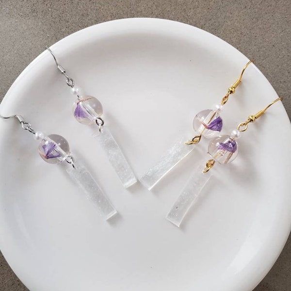 Dried Flower Furin Windchimes Earrings, Clip-on available