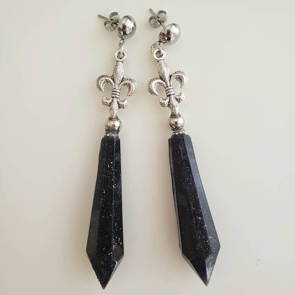 Black Crystal Costume Earrings Studs & Clip-on, Gold Lady Crystal, Silver Lady Crystal, Halloween Earrings, Wicked Lady, Sorceress