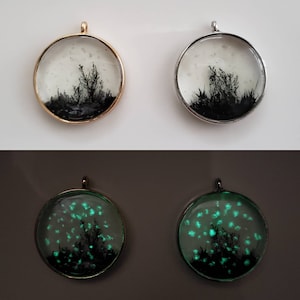 Glow in the dark fireflies necklace, Nature Landscape Pendant Necklace, gift for him, gift for her, matching necklaces, Firefly Keychain