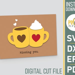 Modelo de cartão e envelope simples faltando você | Arquivo de corte de cartão SVG Papercut | Silhueta Cricut DIY