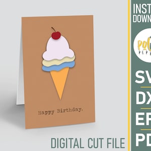 Eenvoudige verjaardagskaart en envelopsjabloon | Papercut SVG-kaart gesneden bestand | Cricut silhouet DIY