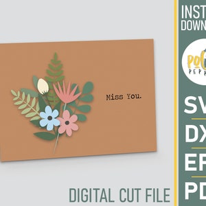 Modelo simples de cartão e envelope da senhorita Você | Arquivo de corte de cartão SVG Papercut | Silhueta Cricut DIY